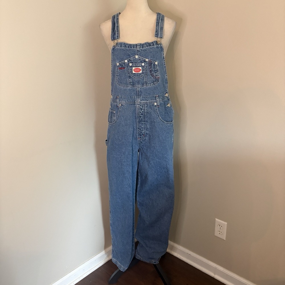 VTG 90s Revolt Denim Overalls Baggy Carpenter Dungarees Large L Hong Kong EUC
